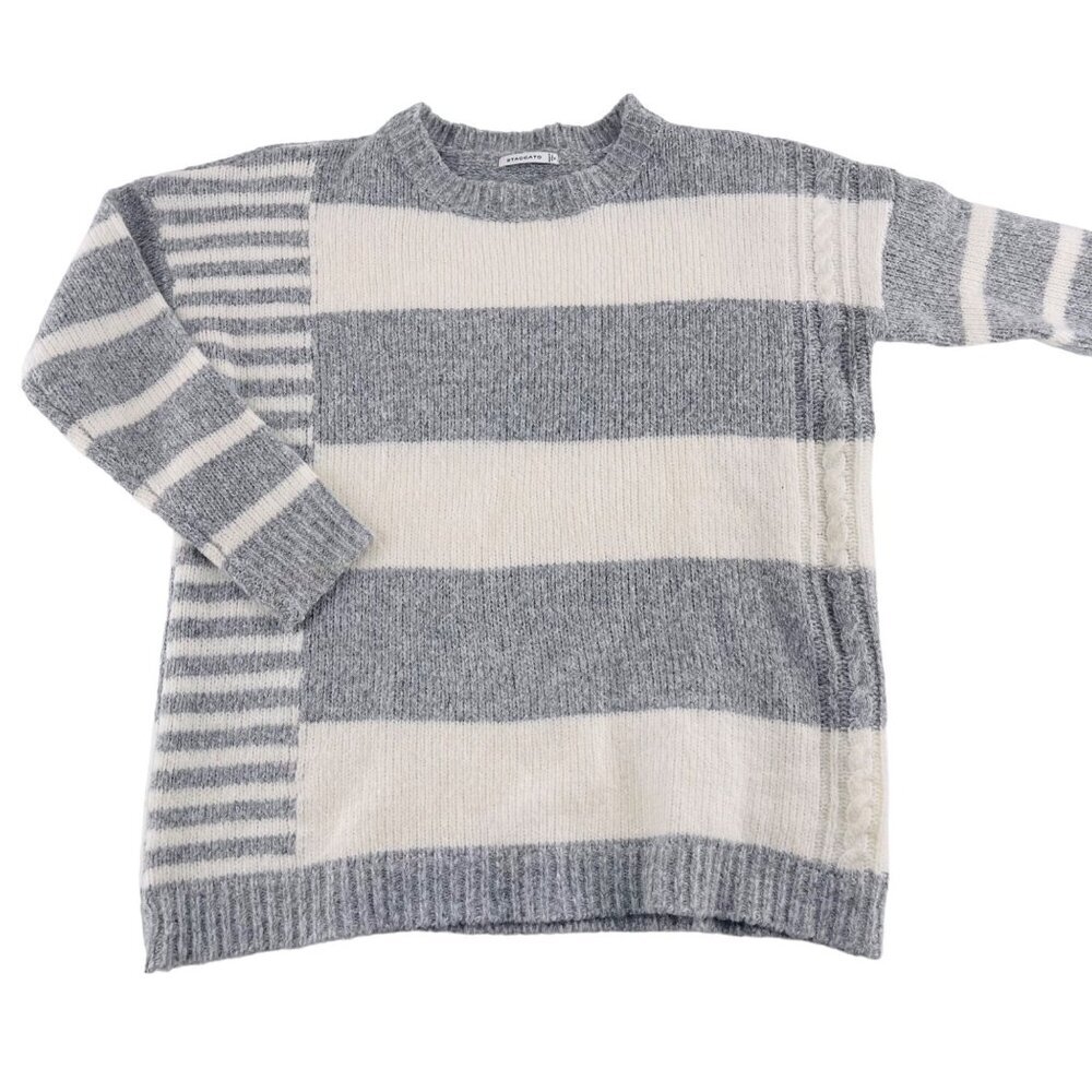 Staccato Womens Gray & White Striped Sweater‎ Size Large Pullover Crew Neck